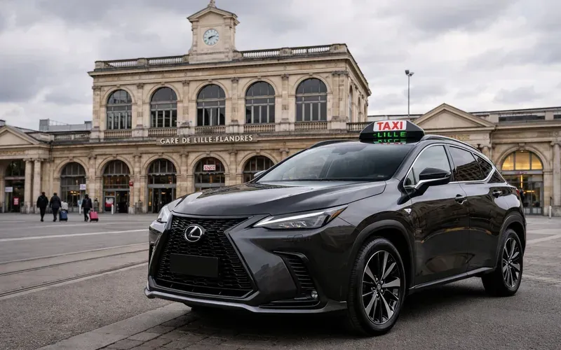 Taxi VTaxi Lille stationné devant la Gare Lille Flandres — transfert TGV et TER