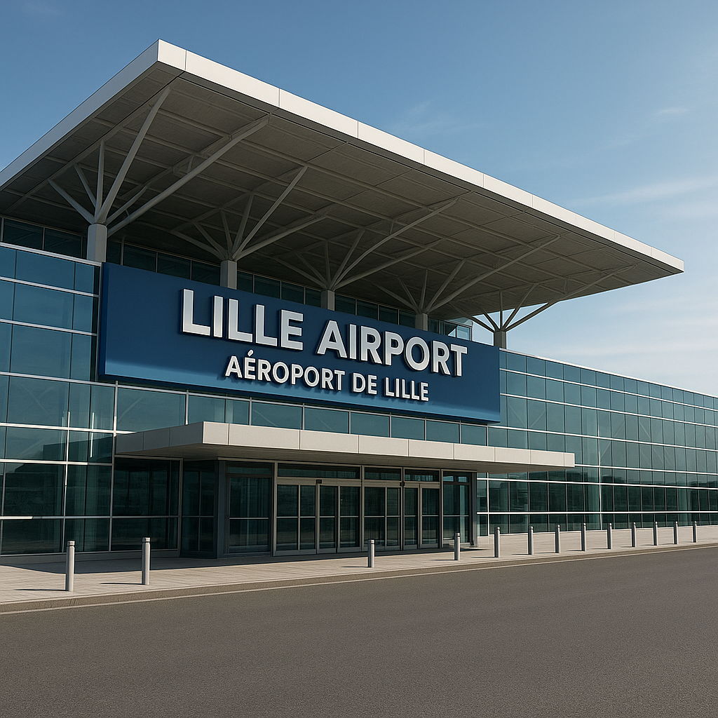 Chauffeur VTAXI LILLE en attente devant l'aéroport de Lille Lesquin pour transfert rapide en taxi
